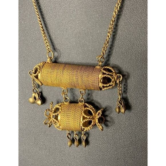 Antique Unique Brass Woven Necklace, Unsigned, Mint - Picture 1 of 4